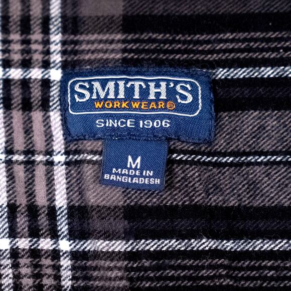 Smith's Workwear Men's Long Sleeve Black Gray Flannel Shirt 100% Cotton MEDIUM - Picture 6 of 6